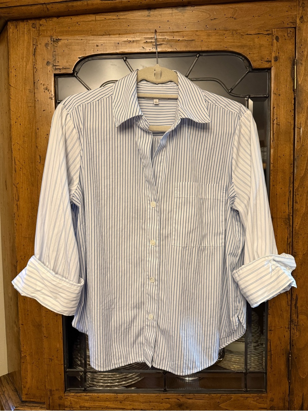 Madewell White Shirt with Blue Pinstripes Size S